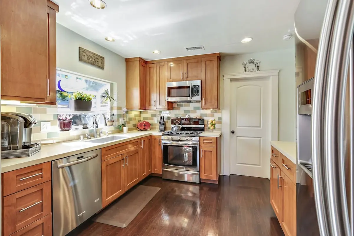 Stainless-steel kitchen with gas range